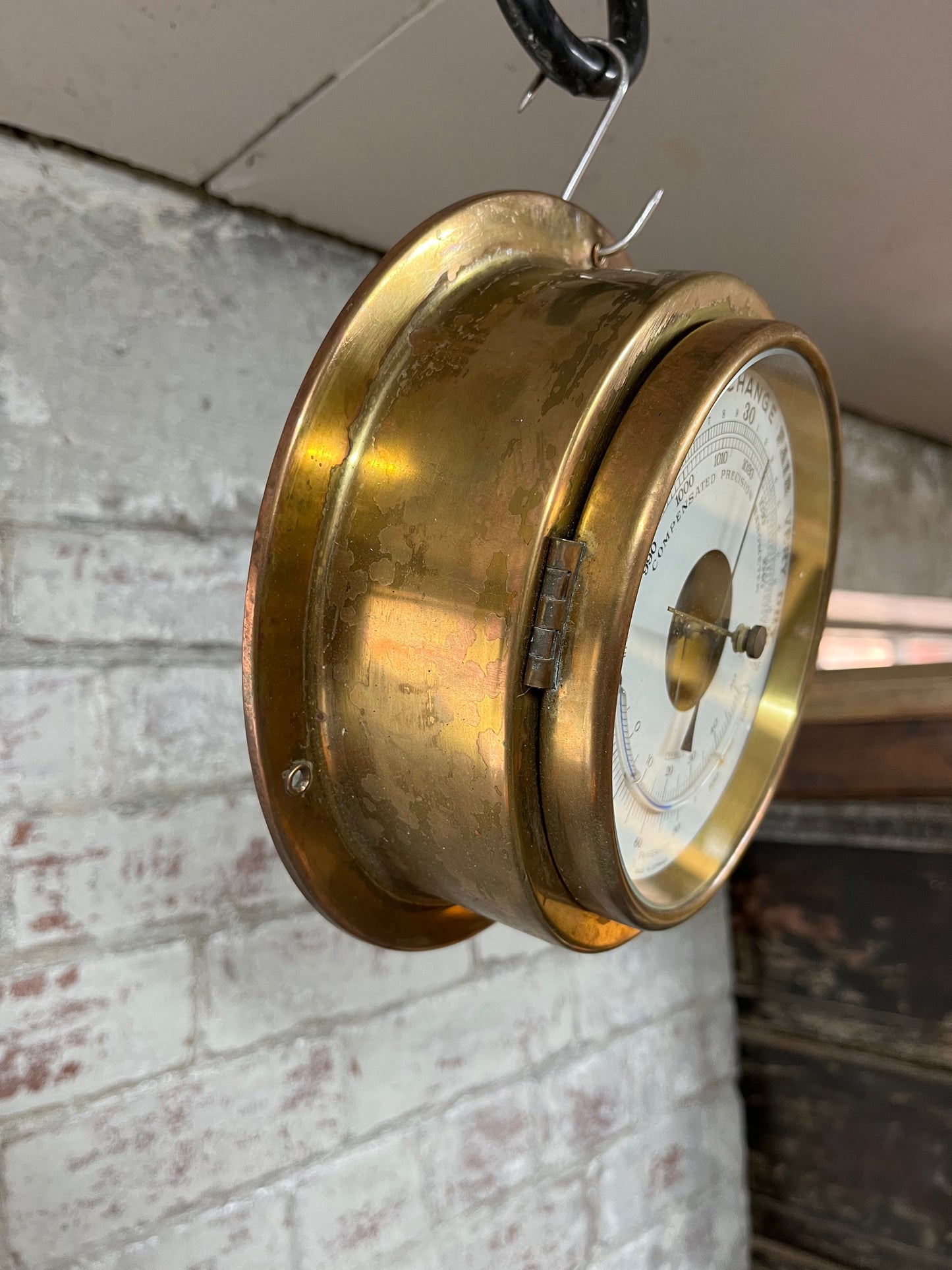 Ships Brass Compensated Precision Barometer with Thermometer early 1900’s