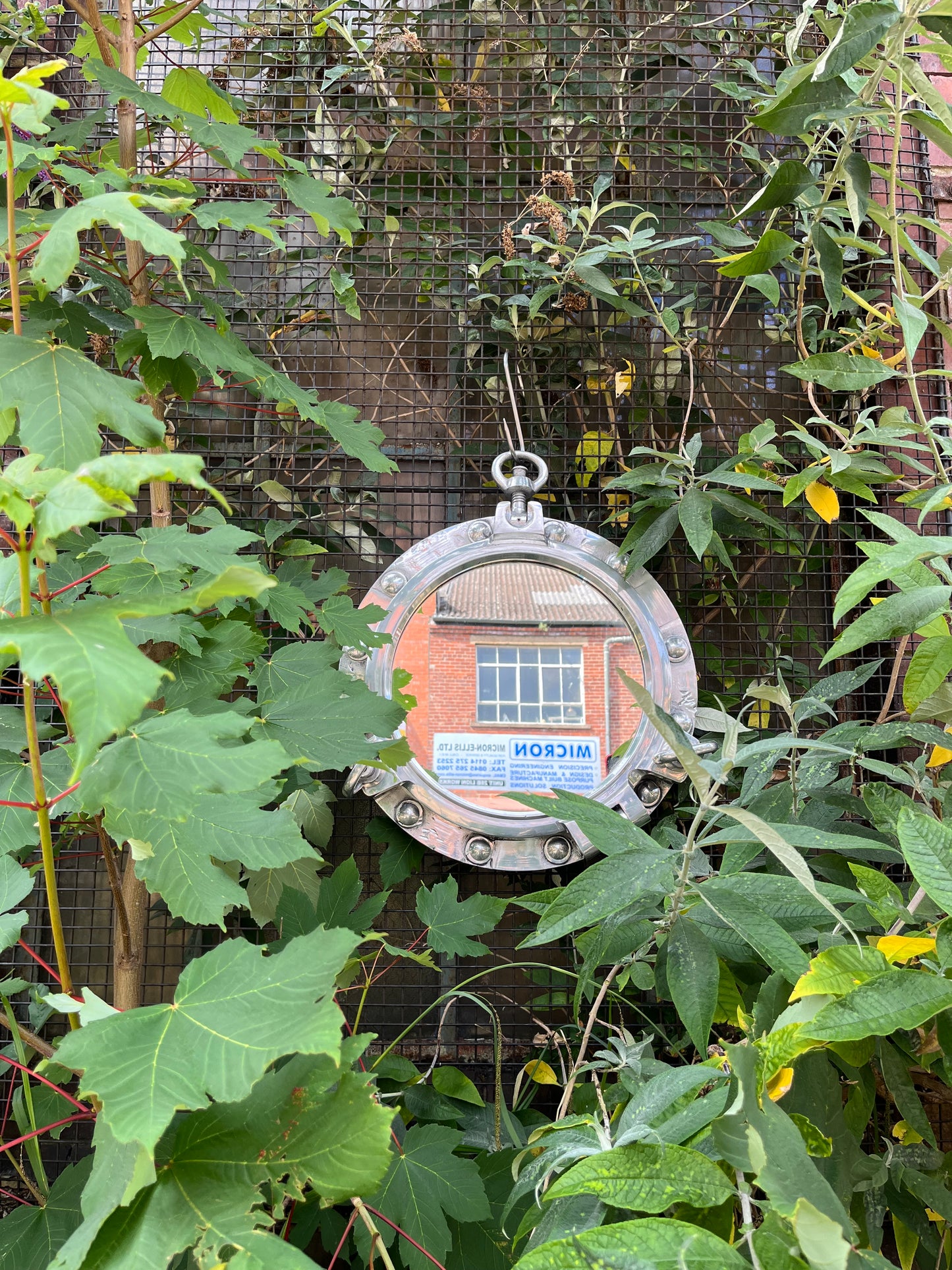 Original Aluminium Ships Porthole With 3Dog/keys Backed with wood 51cm