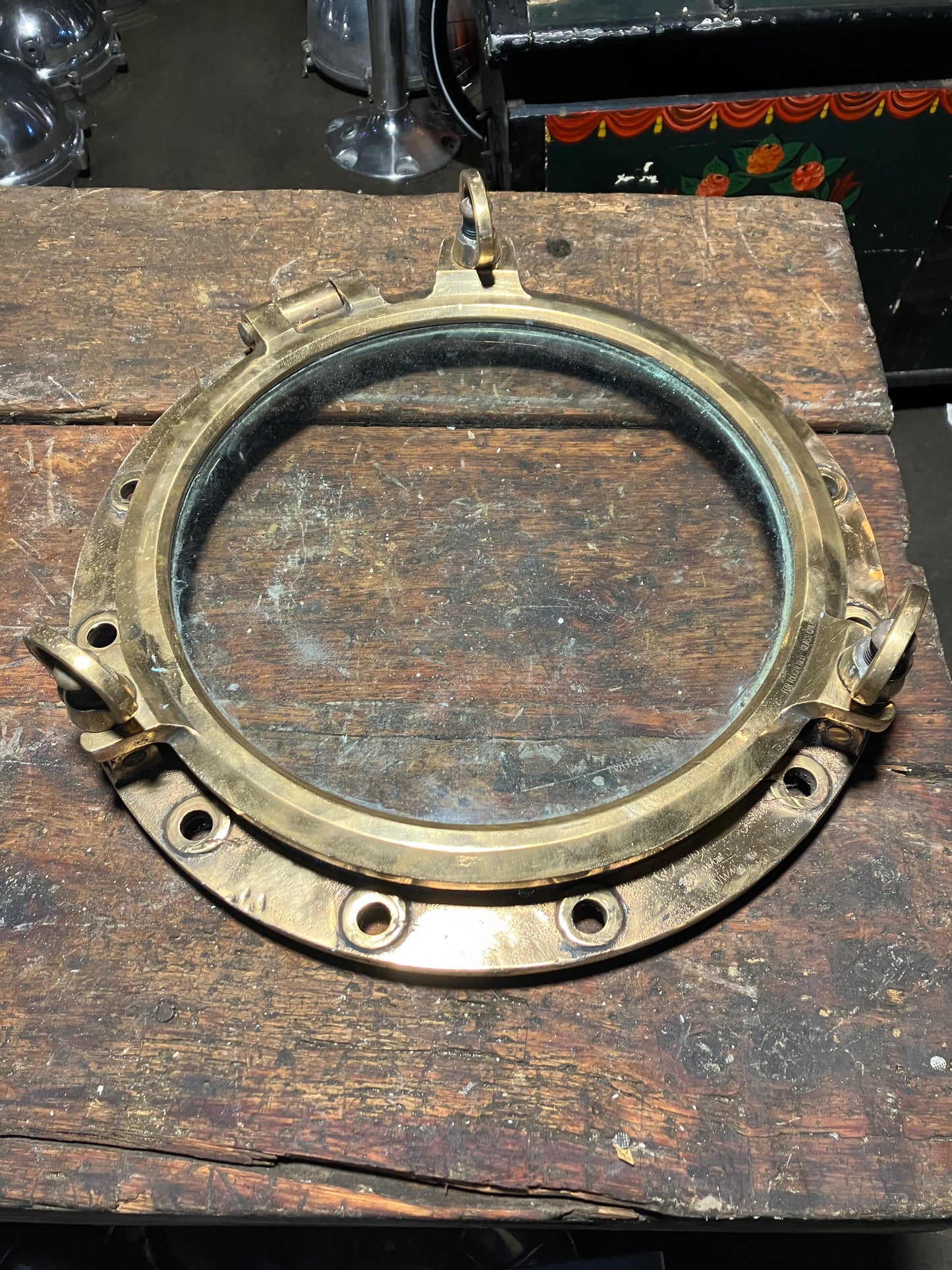 Original Brass Ships Porthole With 3Dog/keys Backed 54cm