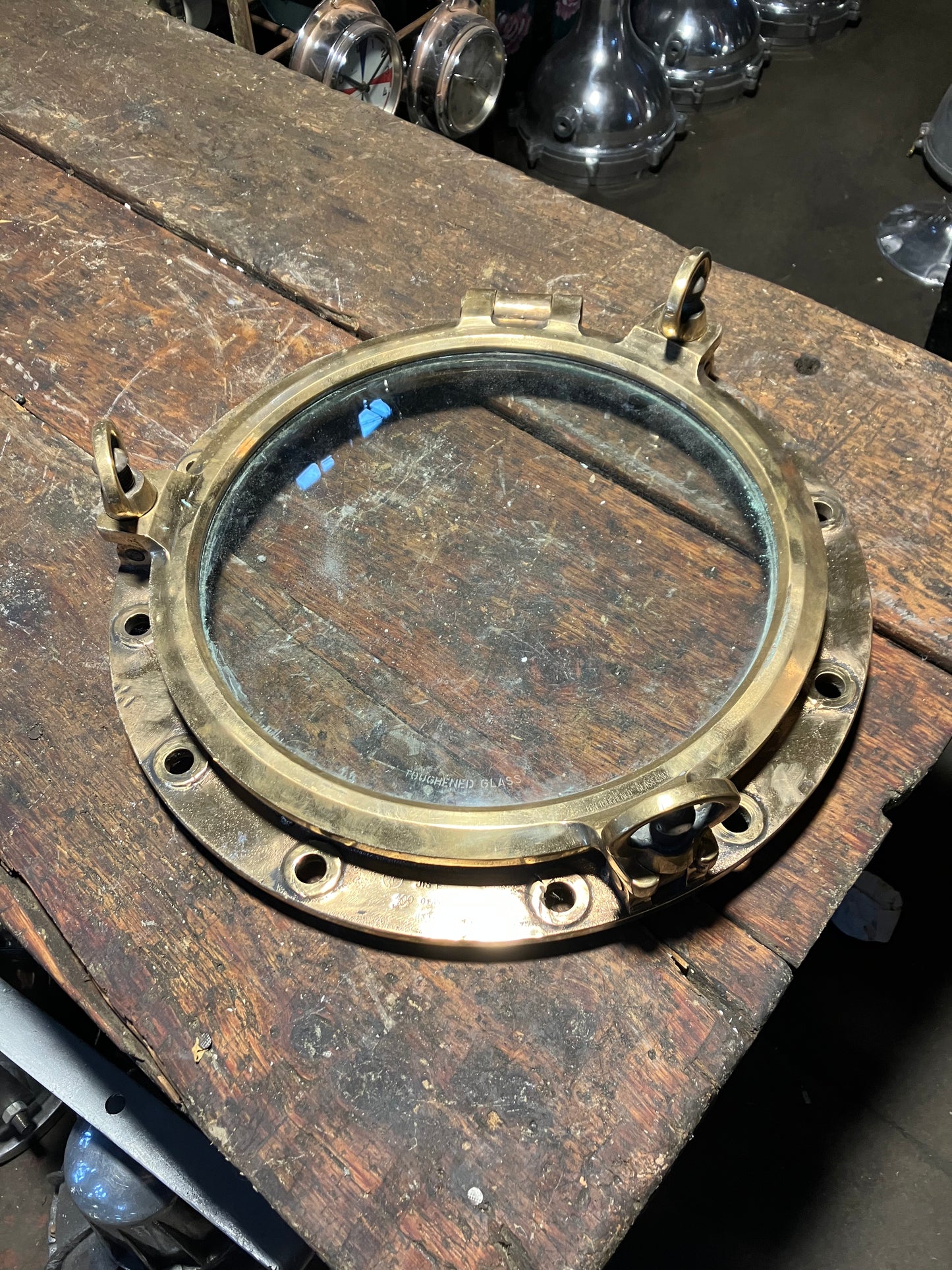 Original Brass Ships Porthole With 3Dog/keys Backed 54cm
