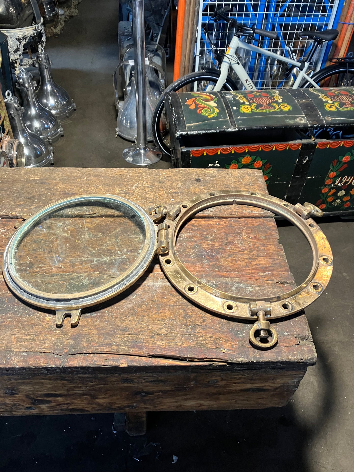 Original Brass Ships Porthole With 3Dog/keys Backed 54cm