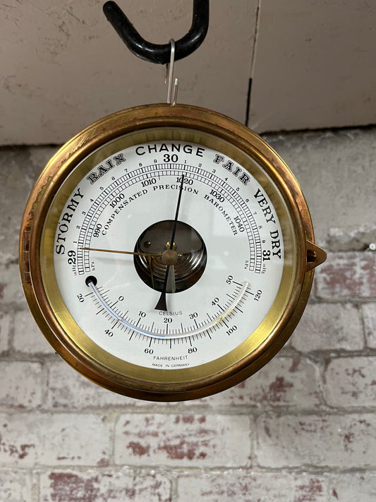 Ships Brass Compensated Precision Barometer with Thermometer early 1900’s