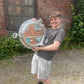 Original Aluminium Ships Porthole With 3Dog/keys Backed with wood 51cm