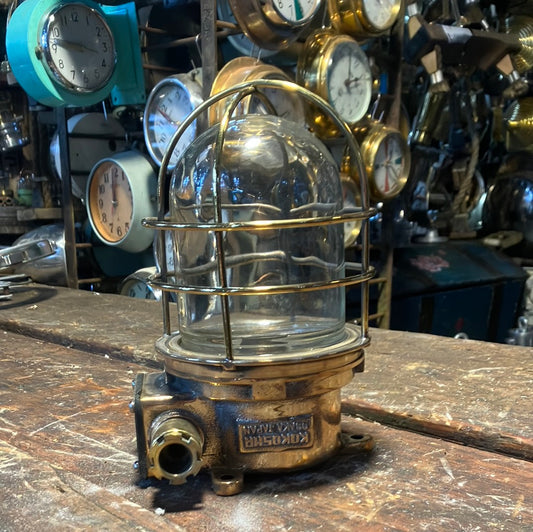 Industrial Brass Ceiling Light with Cage by Kokosha