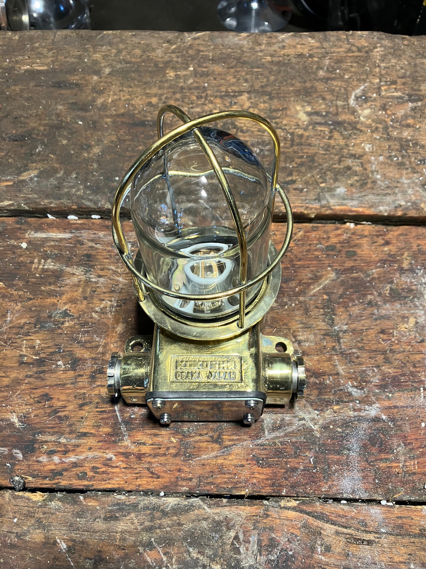 Industrial Brass Passage Light with Cage by Kokosha