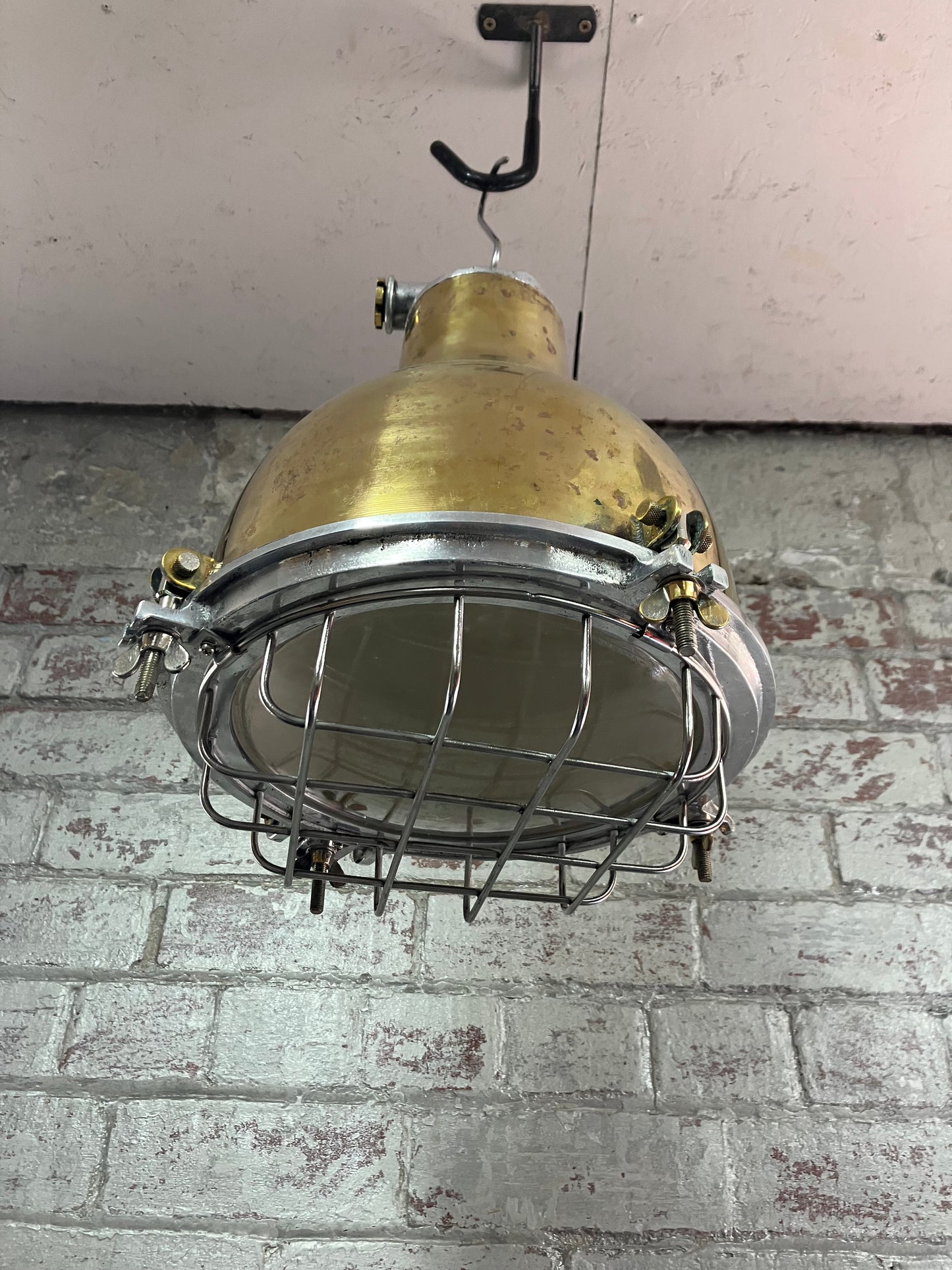 Brass Pendant Light with Aluminium cage