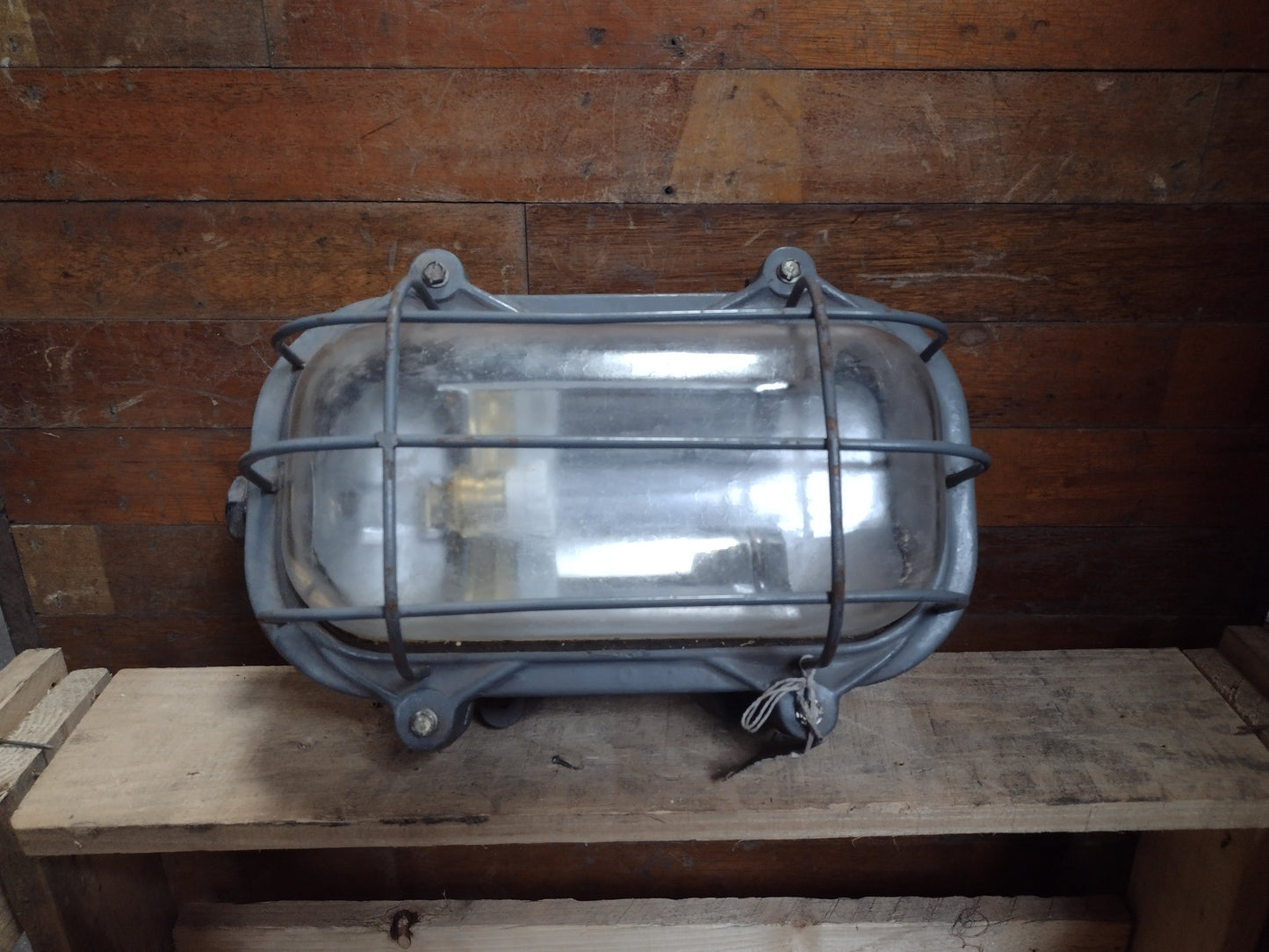 Large Aluminium Bulkhead Wall Light In Original Paint