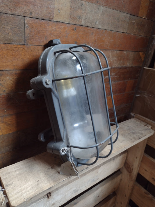 Large Aluminium Bulkhead Wall Light In Original Paint