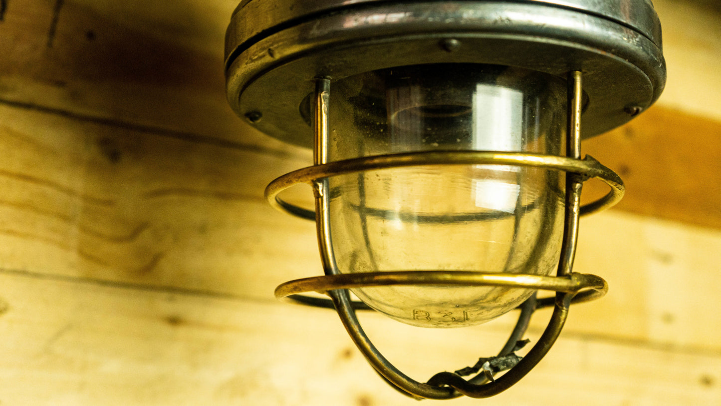 Cast Aluminium Hanging Light with Brass Cage