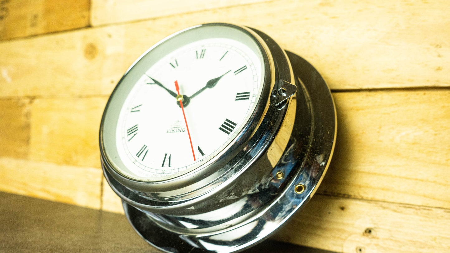 Viking Chrome Ship's Radio Sector Clock