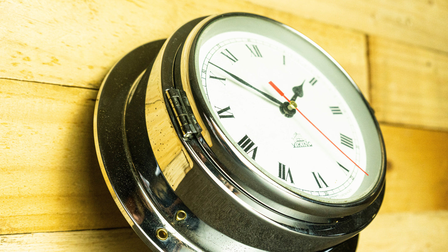 Viking Chrome Ship's Radio Sector Clock